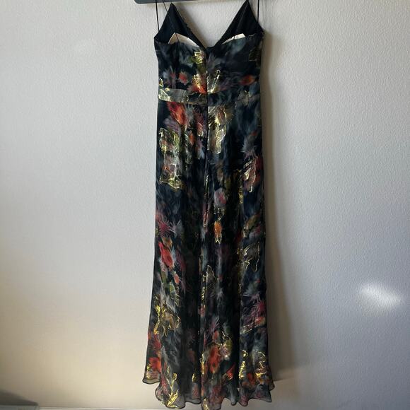 Nicole Miller Collection Silk Formal Floral Gold Metallic Maxi Dress - Picture 3 of 12